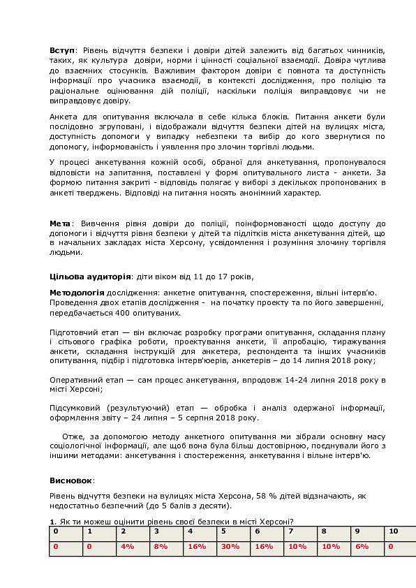 Соціологічне дослідження «Довіра дітей Херсону до поліції». Результати опитування школярів