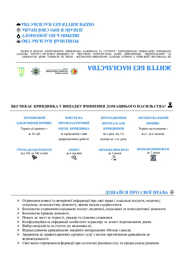 Відповідальність за домашнє насильство. Права постраждалих від насильства. Буклет